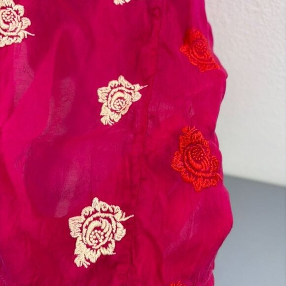 Johnny Was women's large hot pink embroidered floral short sleeve tunic top - Picture 3 of 8